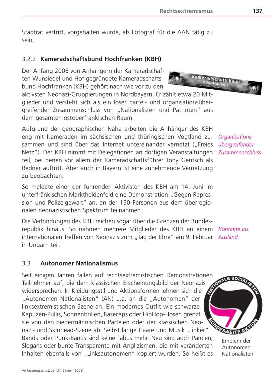 Seite 137 des Verfassungsschutzbericht 2008 Bayern