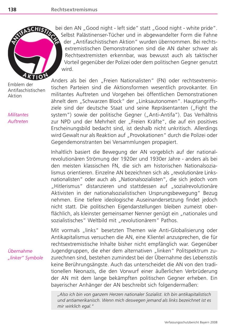 Seite 138 des Verfassungsschutzbericht 2008 Bayern