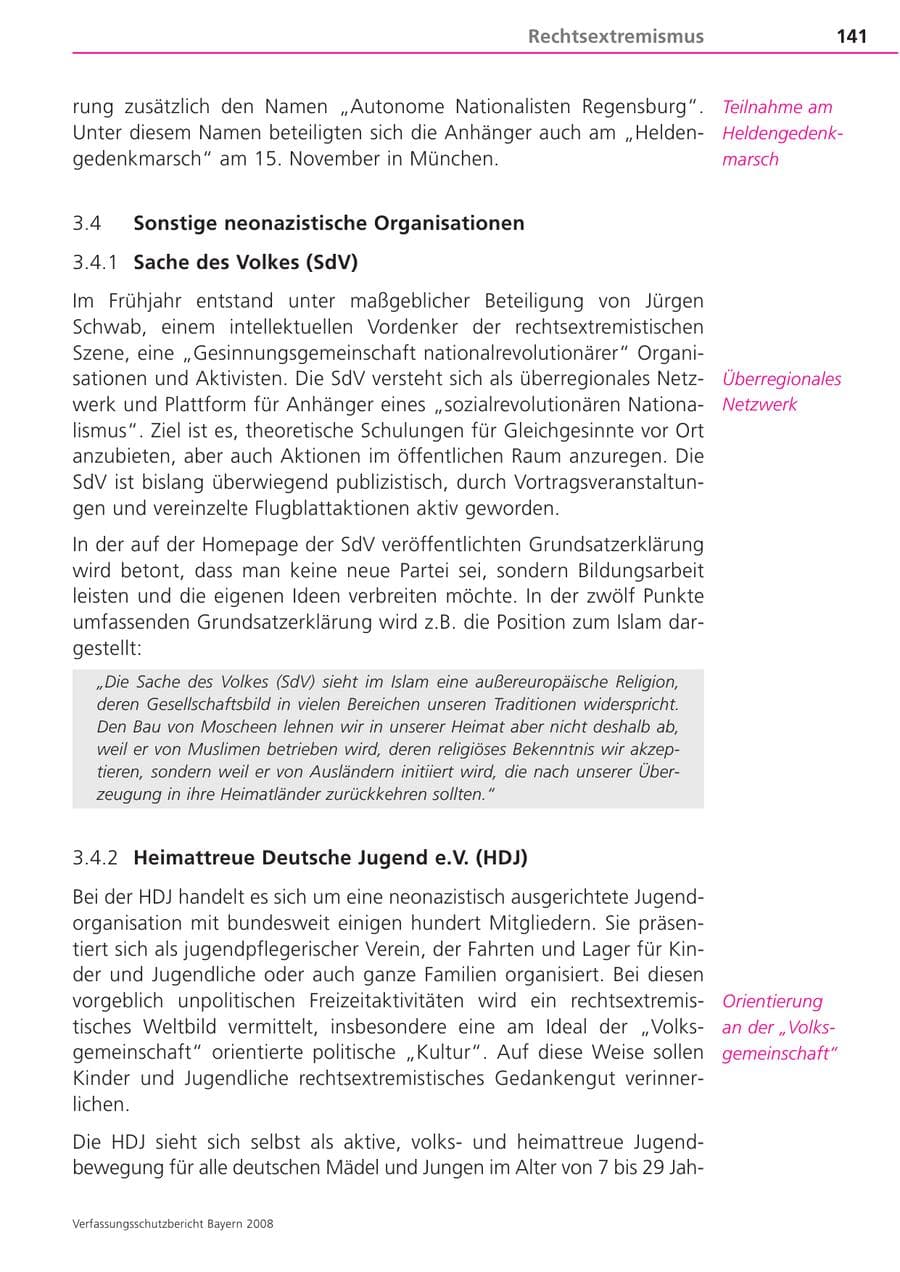 Seite 141 des Verfassungsschutzbericht 2008 Bayern