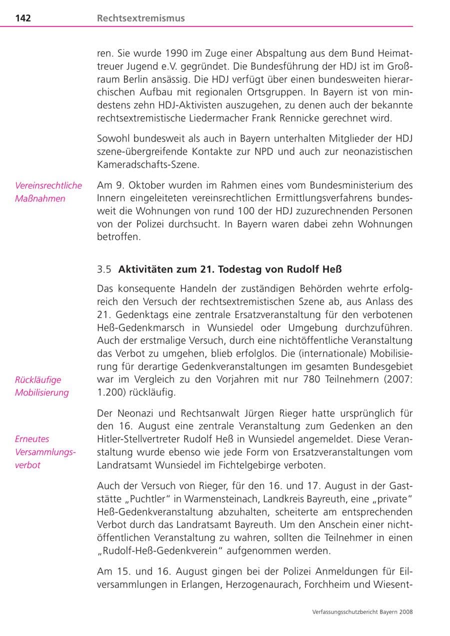 Seite 142 des Verfassungsschutzbericht 2008 Bayern