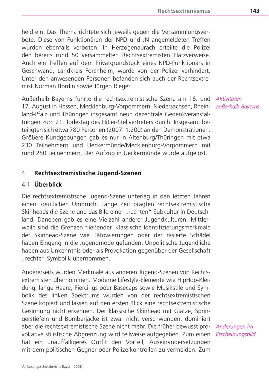 Seite 143 des Verfassungsschutzbericht 2008 Bayern