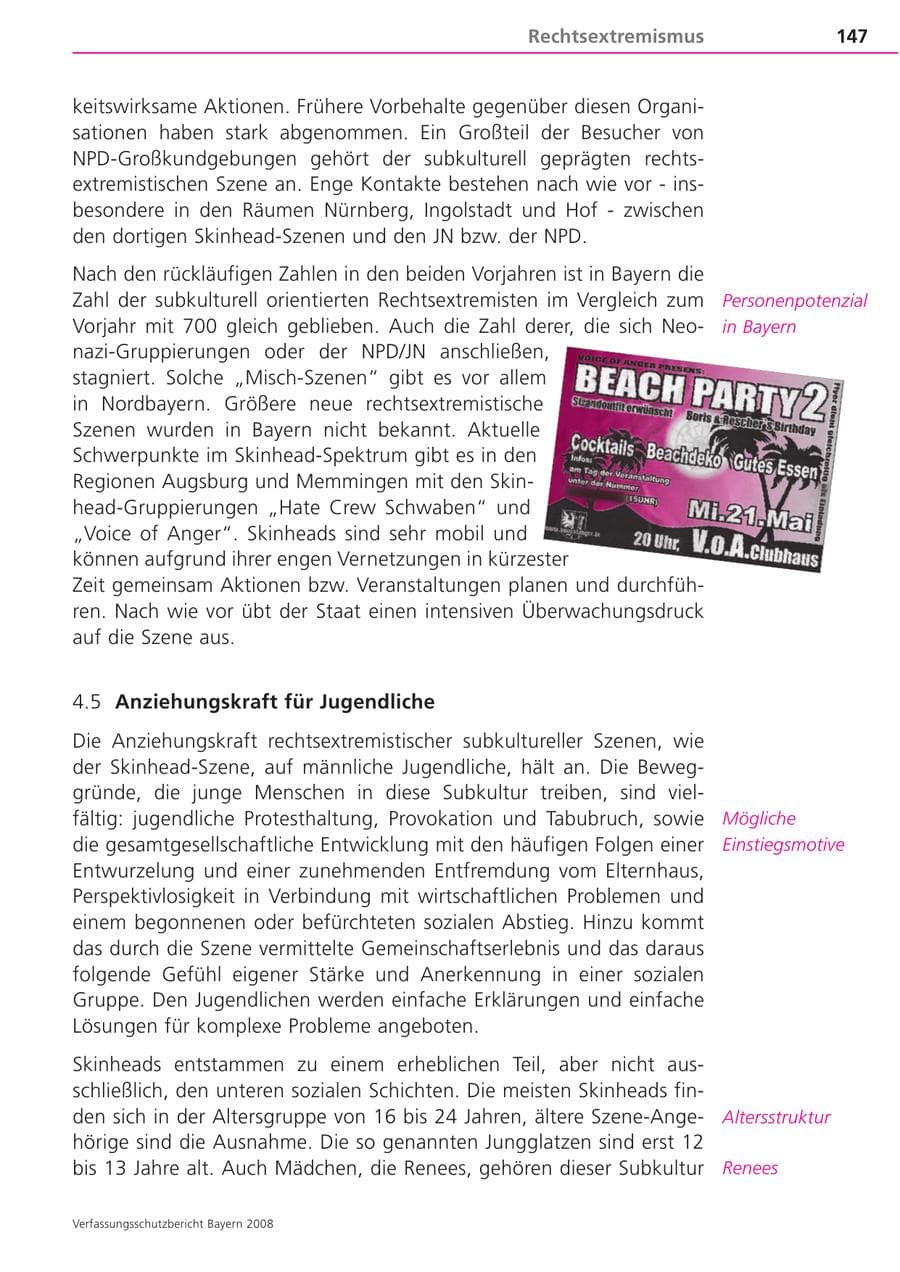 Seite 147 des Verfassungsschutzbericht 2008 Bayern