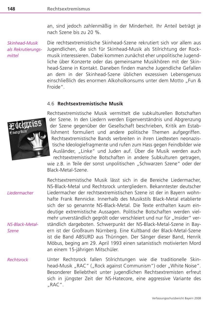 Seite 148 des Verfassungsschutzbericht 2008 Bayern