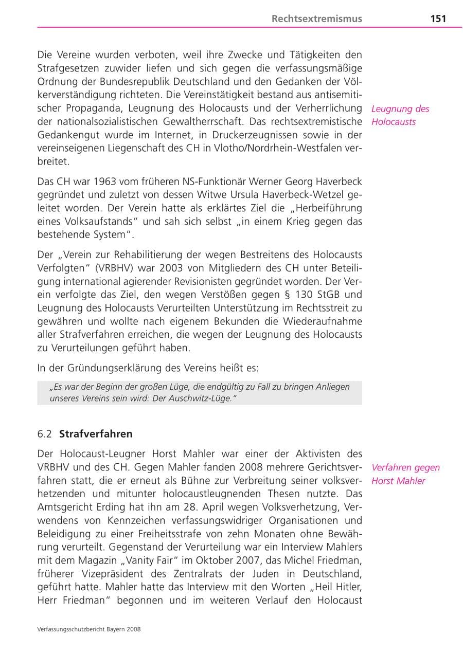 Seite 151 des Verfassungsschutzbericht 2008 Bayern