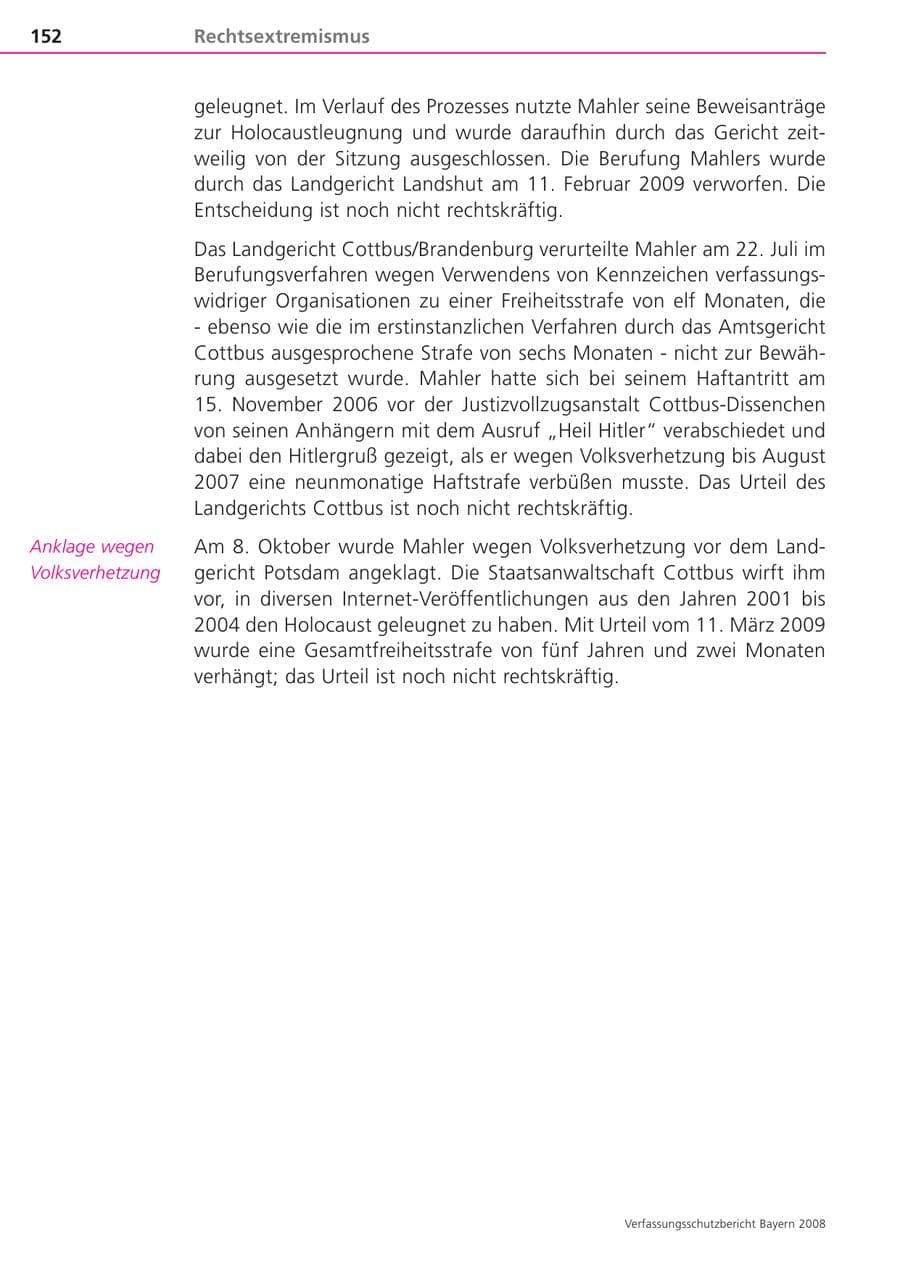 Seite 152 des Verfassungsschutzbericht 2008 Bayern