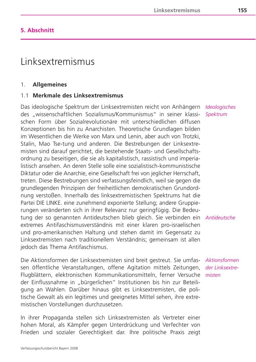 Seite 155 des Verfassungsschutzbericht 2008 Bayern