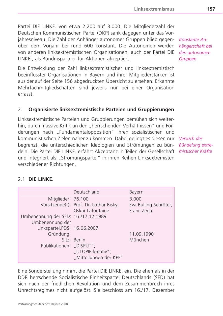 Seite 157 des Verfassungsschutzbericht 2008 Bayern