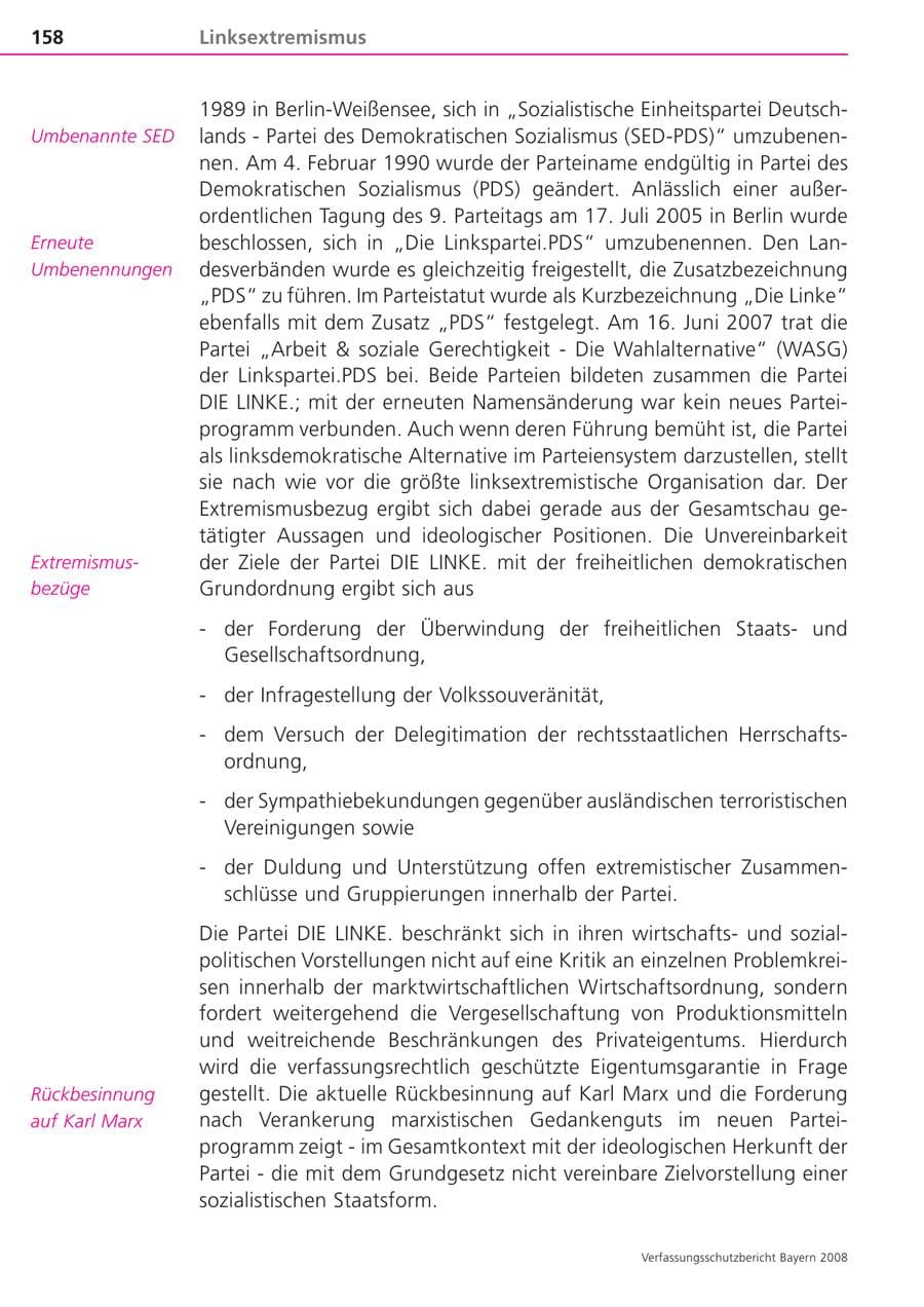 Seite 158 des Verfassungsschutzbericht 2008 Bayern