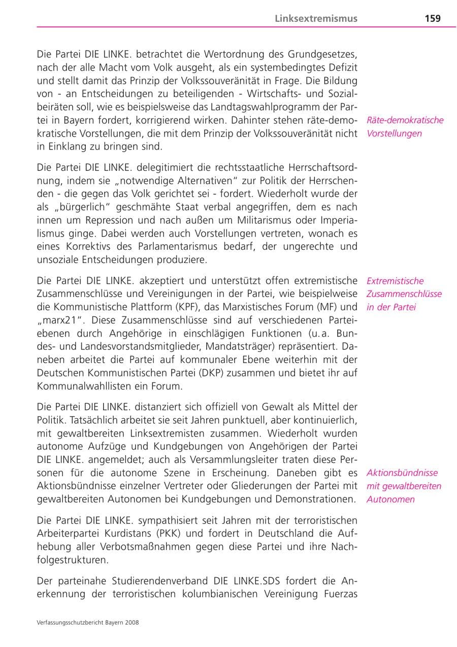 Seite 159 des Verfassungsschutzbericht 2008 Bayern