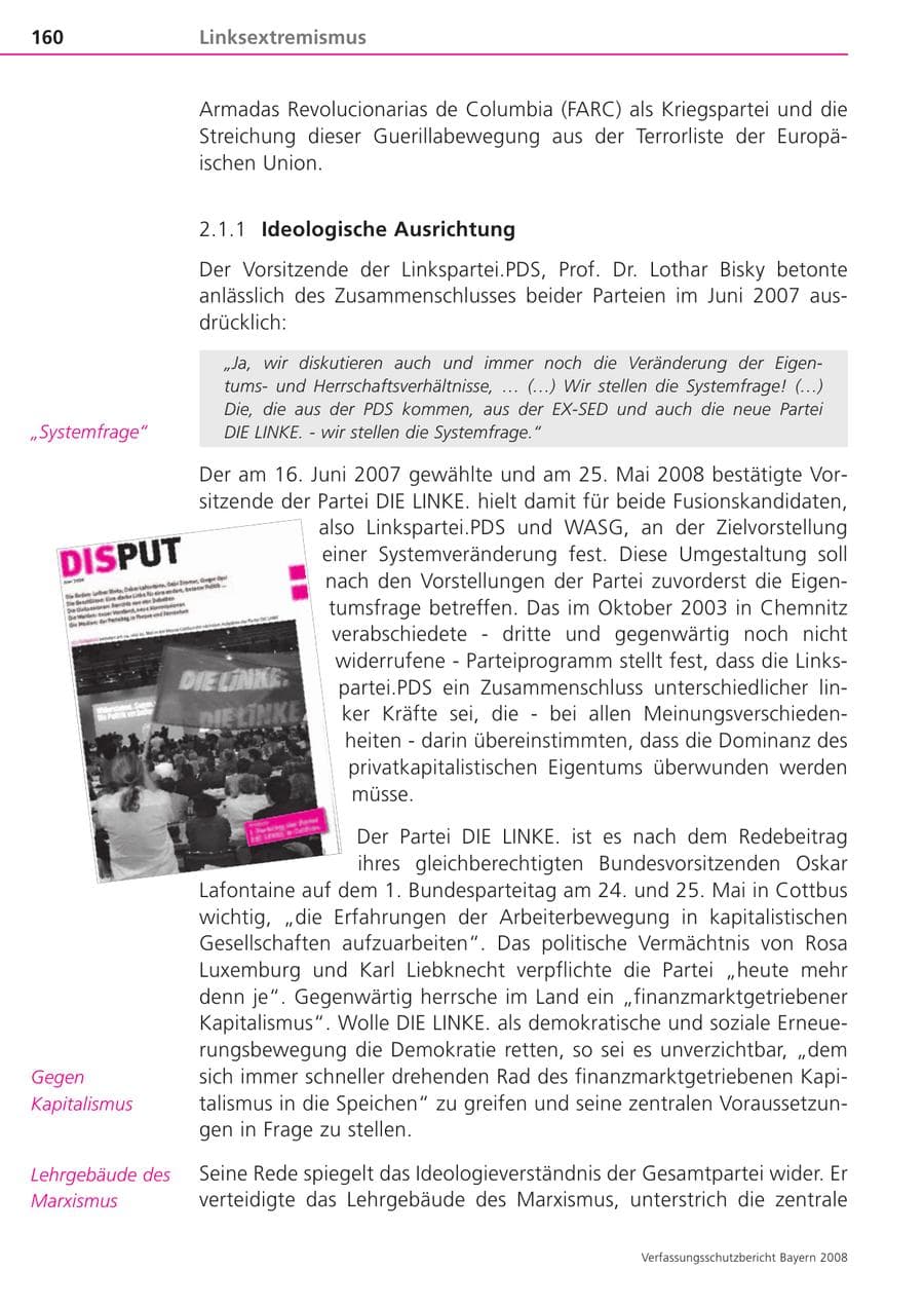 Seite 160 des Verfassungsschutzbericht 2008 Bayern