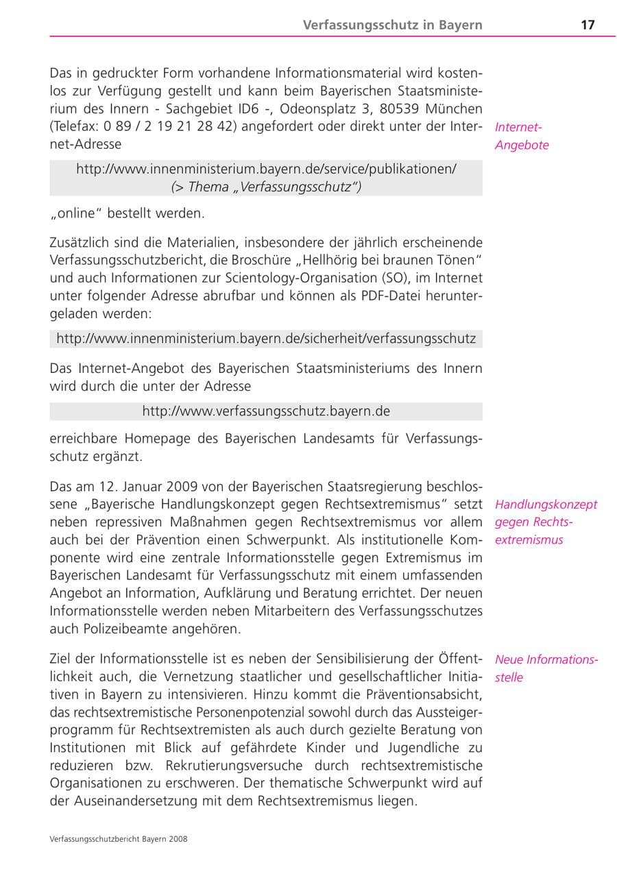 Seite 17 des Verfassungsschutzbericht 2008 Bayern