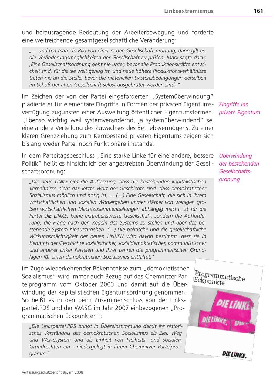 Seite 161 des Verfassungsschutzbericht 2008 Bayern