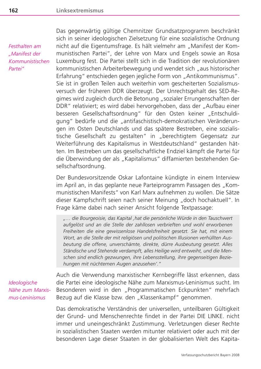 Seite 162 des Verfassungsschutzbericht 2008 Bayern