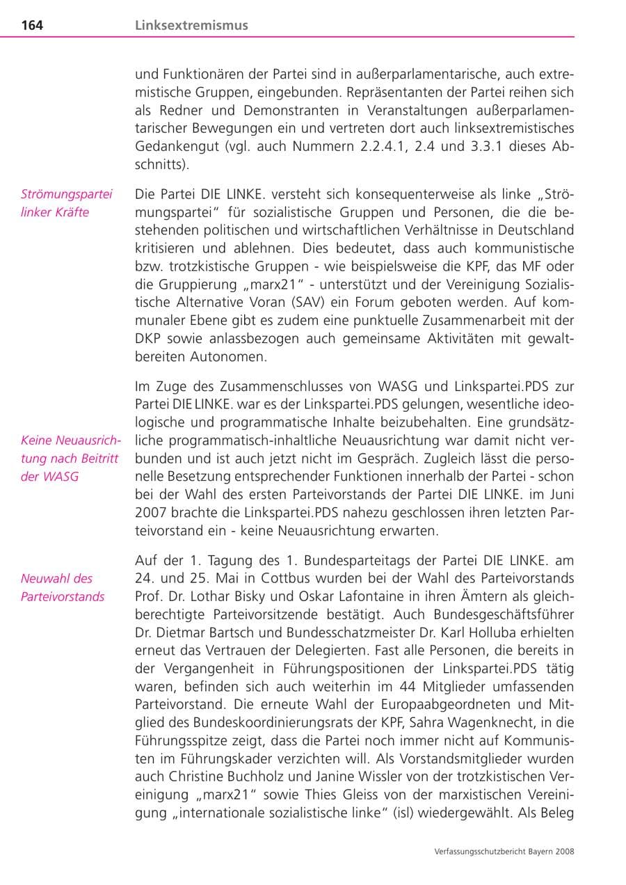 Seite 164 des Verfassungsschutzbericht 2008 Bayern