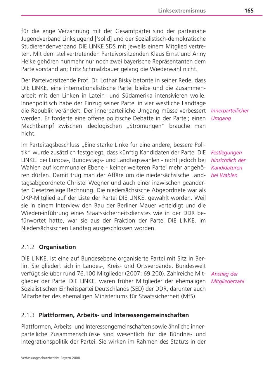 Seite 165 des Verfassungsschutzbericht 2008 Bayern