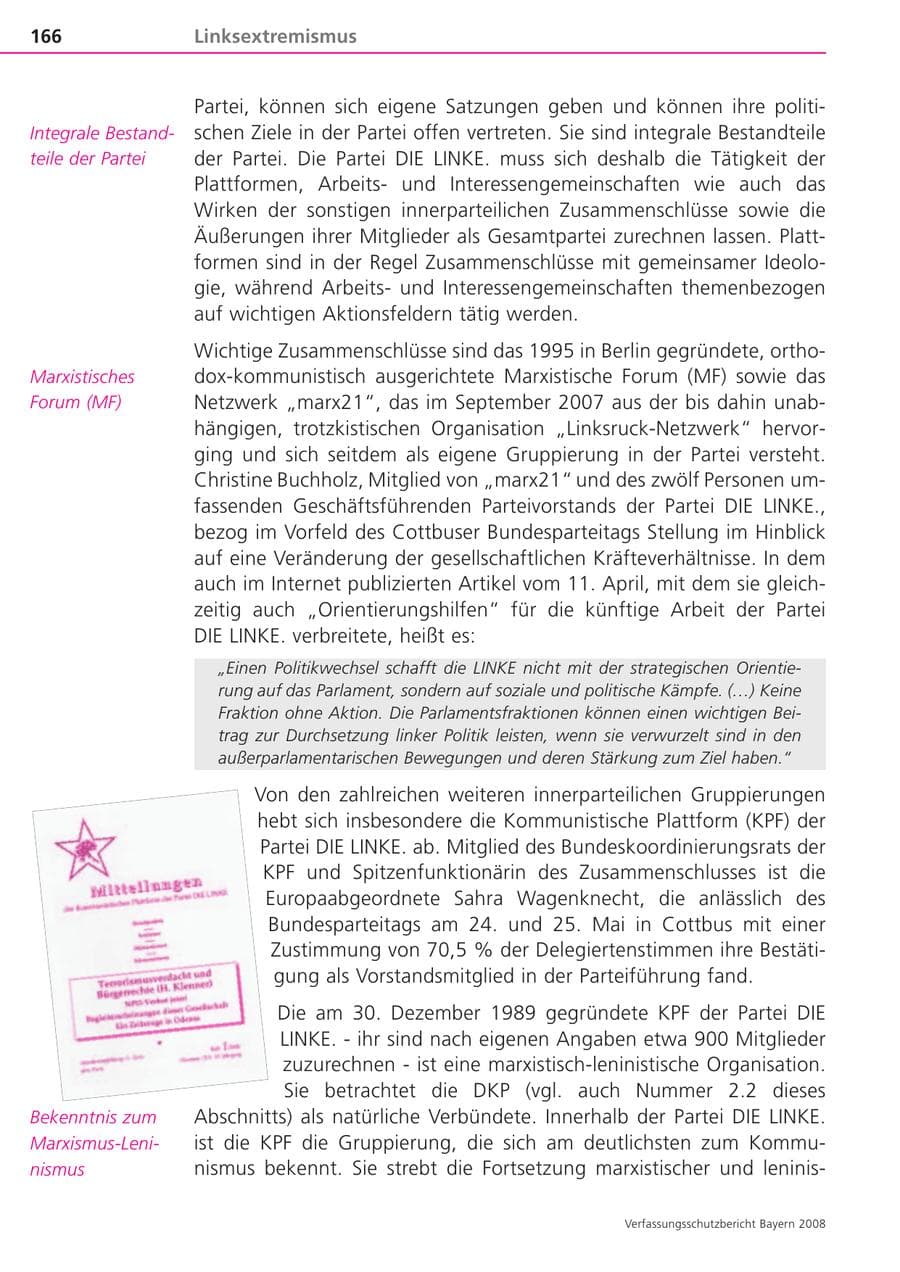 Seite 166 des Verfassungsschutzbericht 2008 Bayern