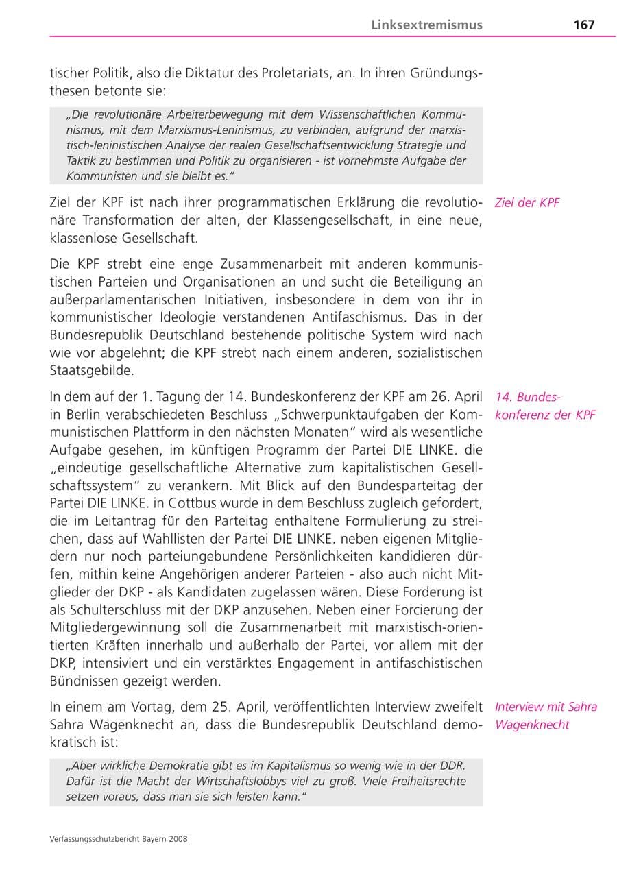 Seite 167 des Verfassungsschutzbericht 2008 Bayern