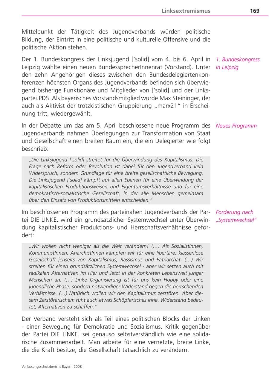 Seite 169 des Verfassungsschutzbericht 2008 Bayern