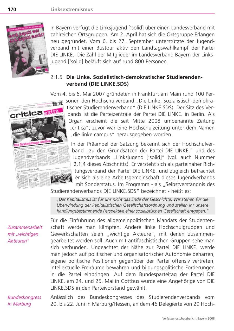 Seite 170 des Verfassungsschutzbericht 2008 Bayern