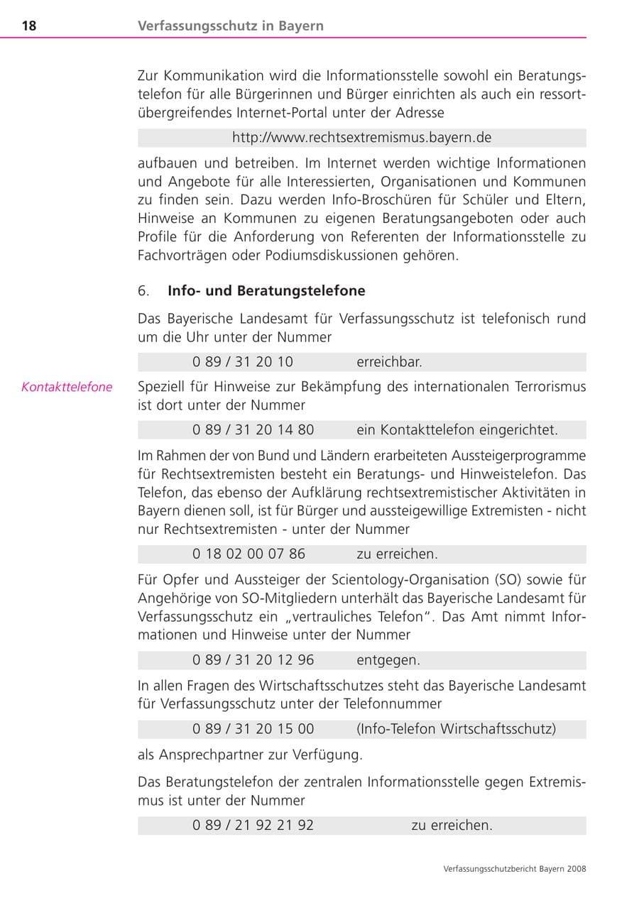 Seite 18 des Verfassungsschutzbericht 2008 Bayern