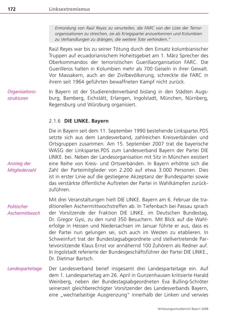 Seite 172 des Verfassungsschutzbericht 2008 Bayern