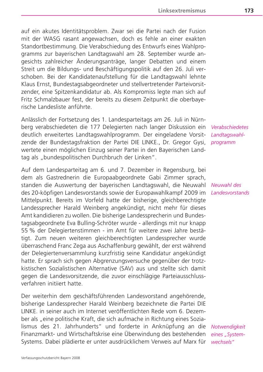 Seite 173 des Verfassungsschutzbericht 2008 Bayern