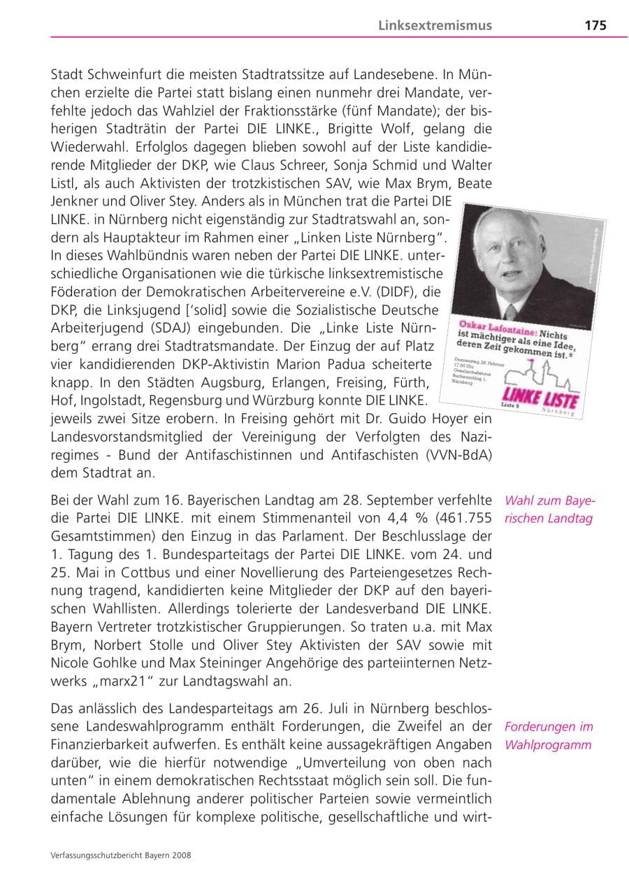 Seite 175 des Verfassungsschutzbericht 2008 Bayern