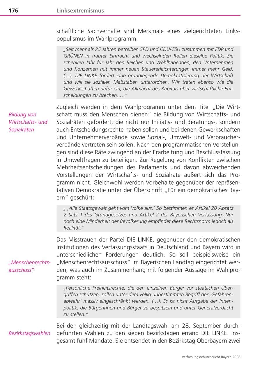 Seite 176 des Verfassungsschutzbericht 2008 Bayern