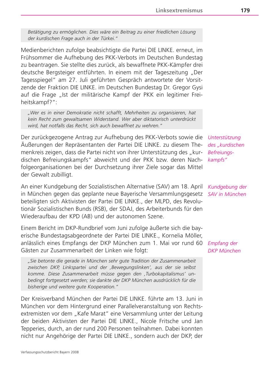 Seite 179 des Verfassungsschutzbericht 2008 Bayern