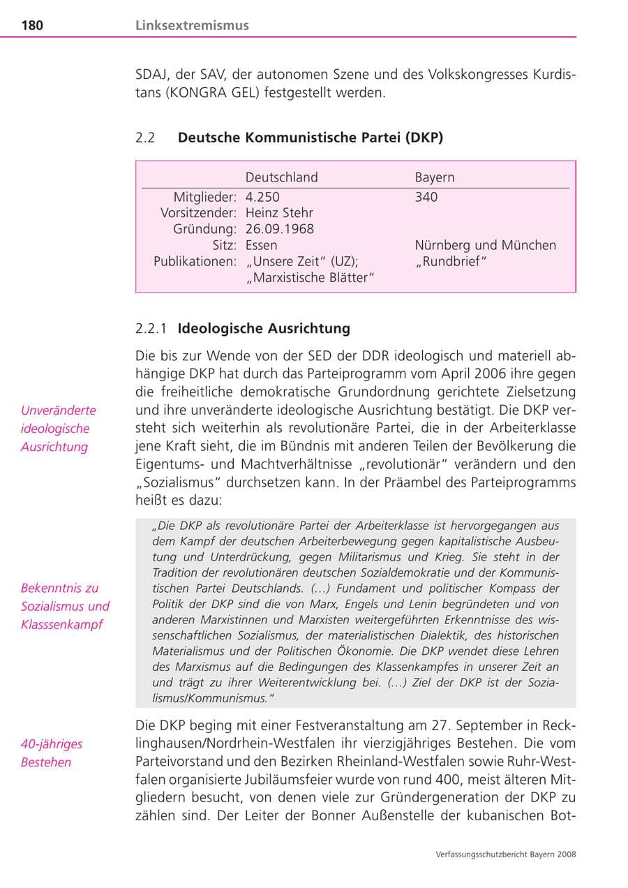 Seite 180 des Verfassungsschutzbericht 2008 Bayern