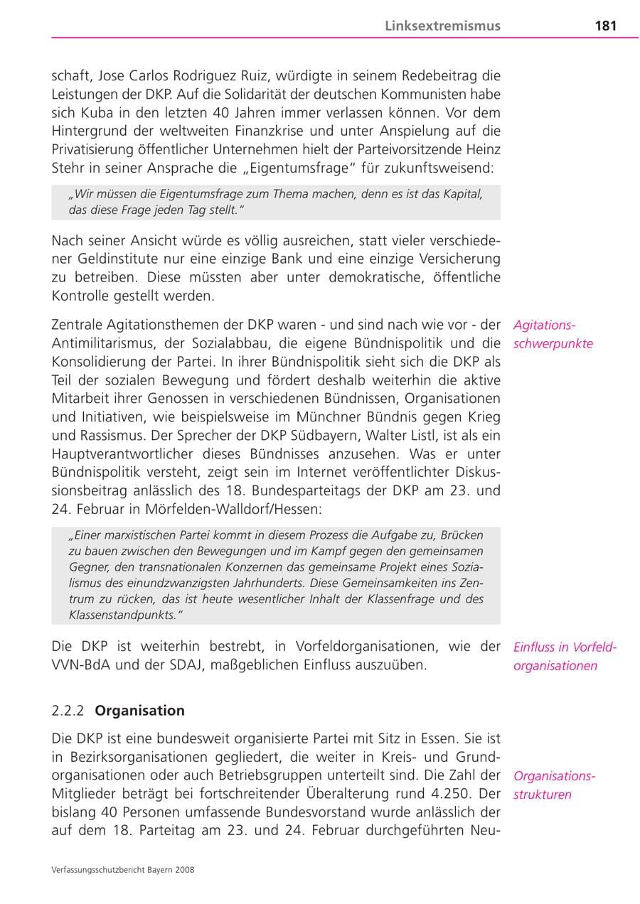 Seite 181 des Verfassungsschutzbericht 2008 Bayern