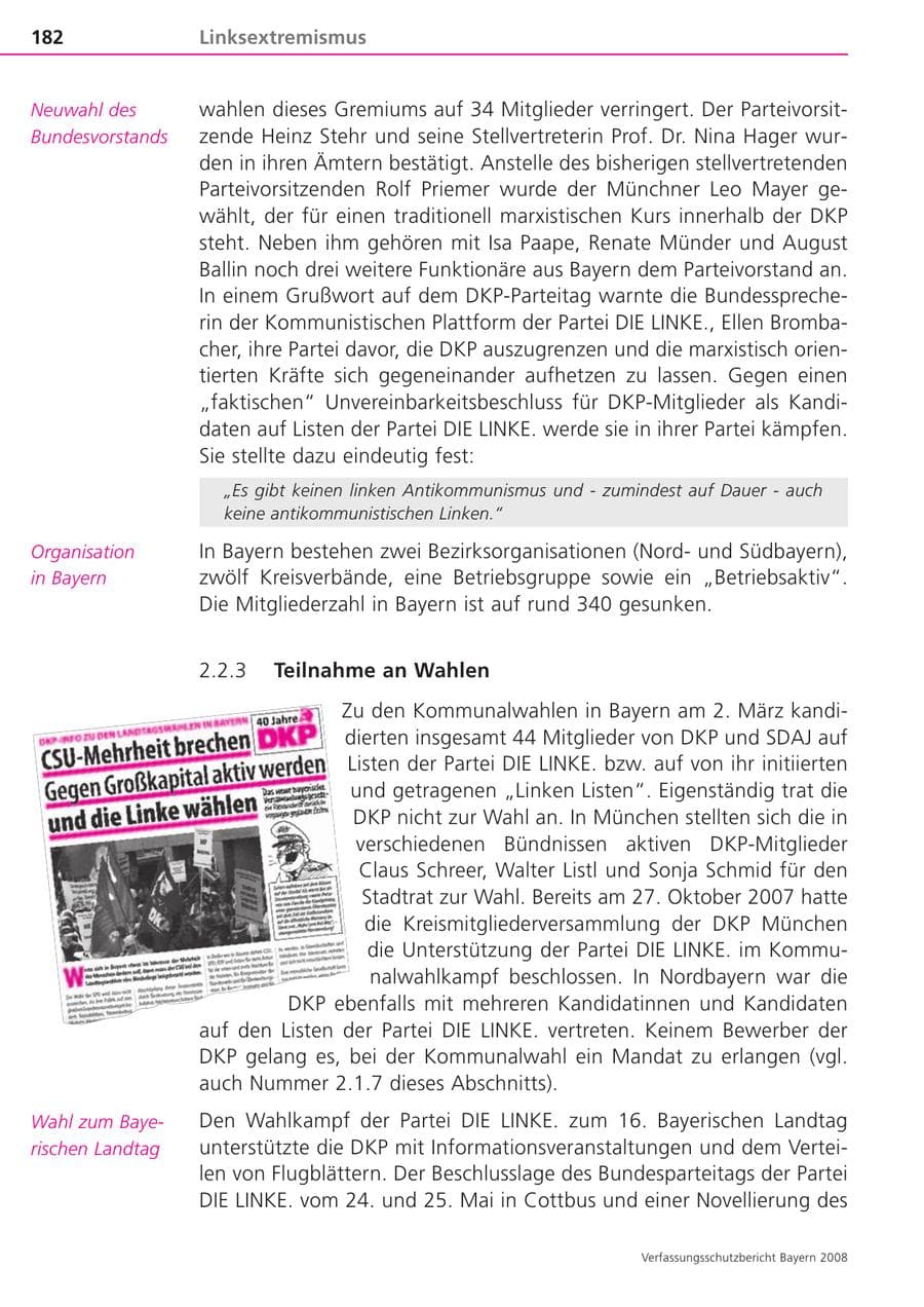 Seite 182 des Verfassungsschutzbericht 2008 Bayern
