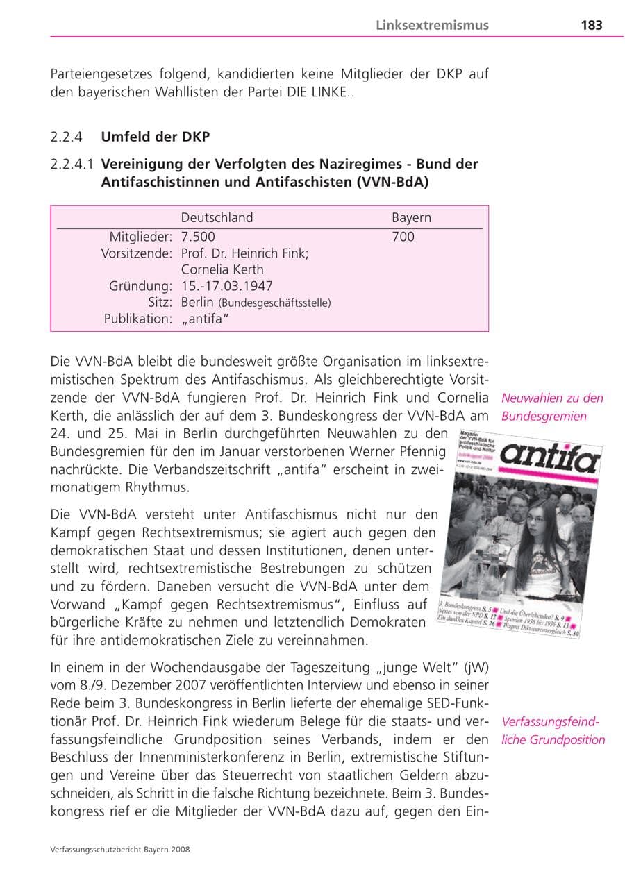 Seite 183 des Verfassungsschutzbericht 2008 Bayern