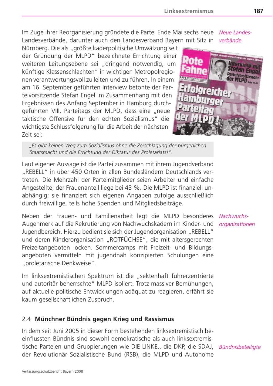 Seite 187 des Verfassungsschutzbericht 2008 Bayern