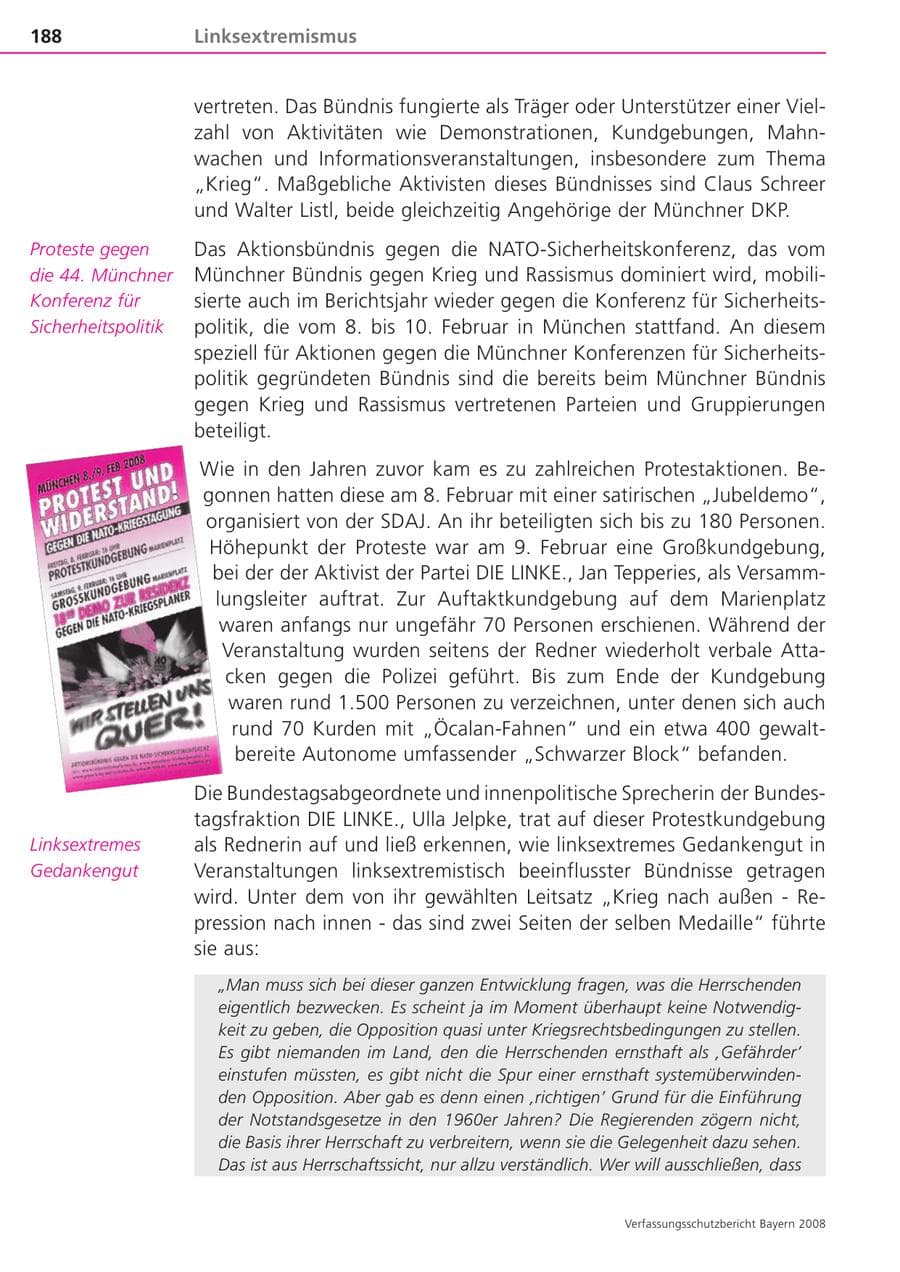Seite 188 des Verfassungsschutzbericht 2008 Bayern