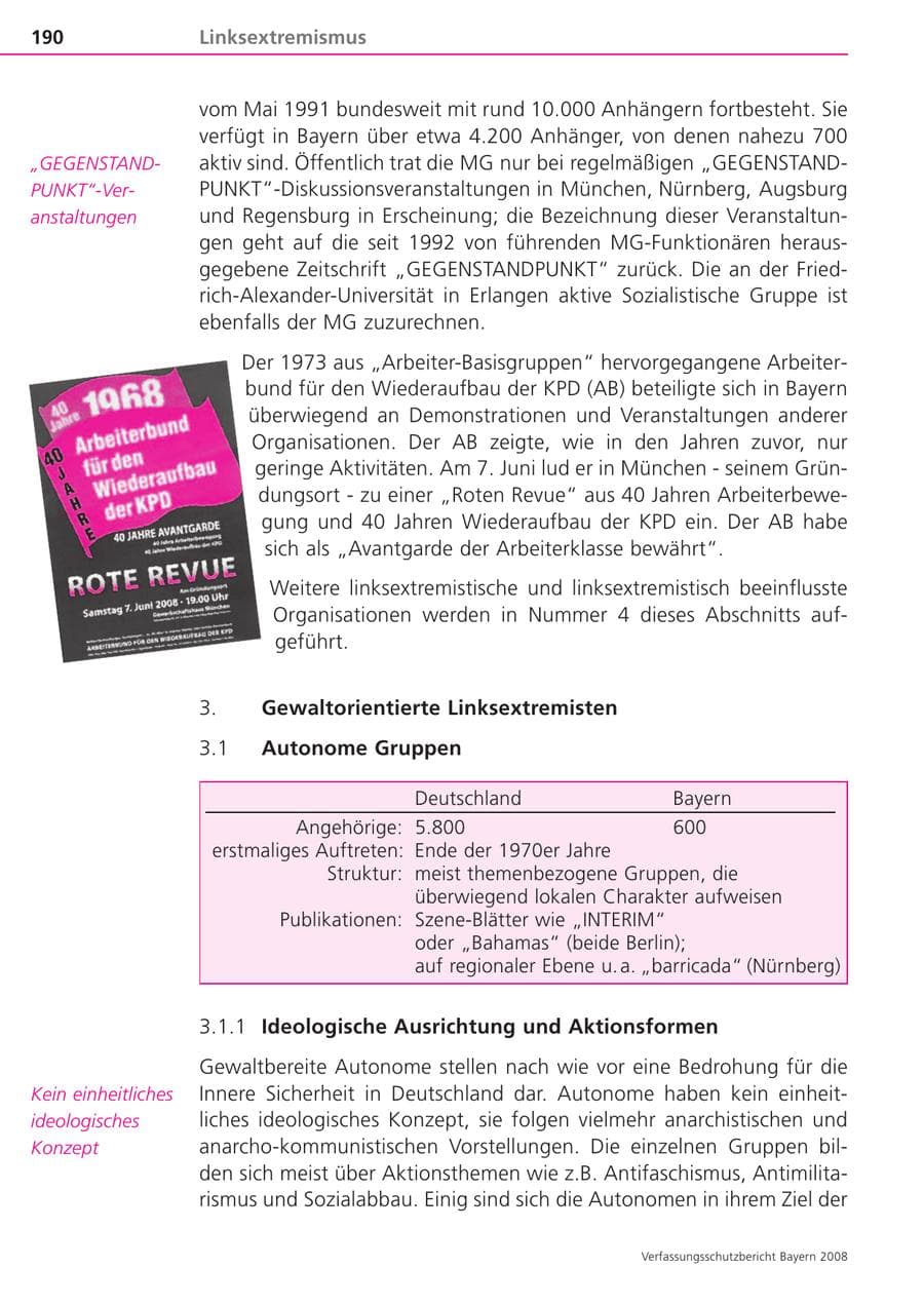 Seite 190 des Verfassungsschutzbericht 2008 Bayern