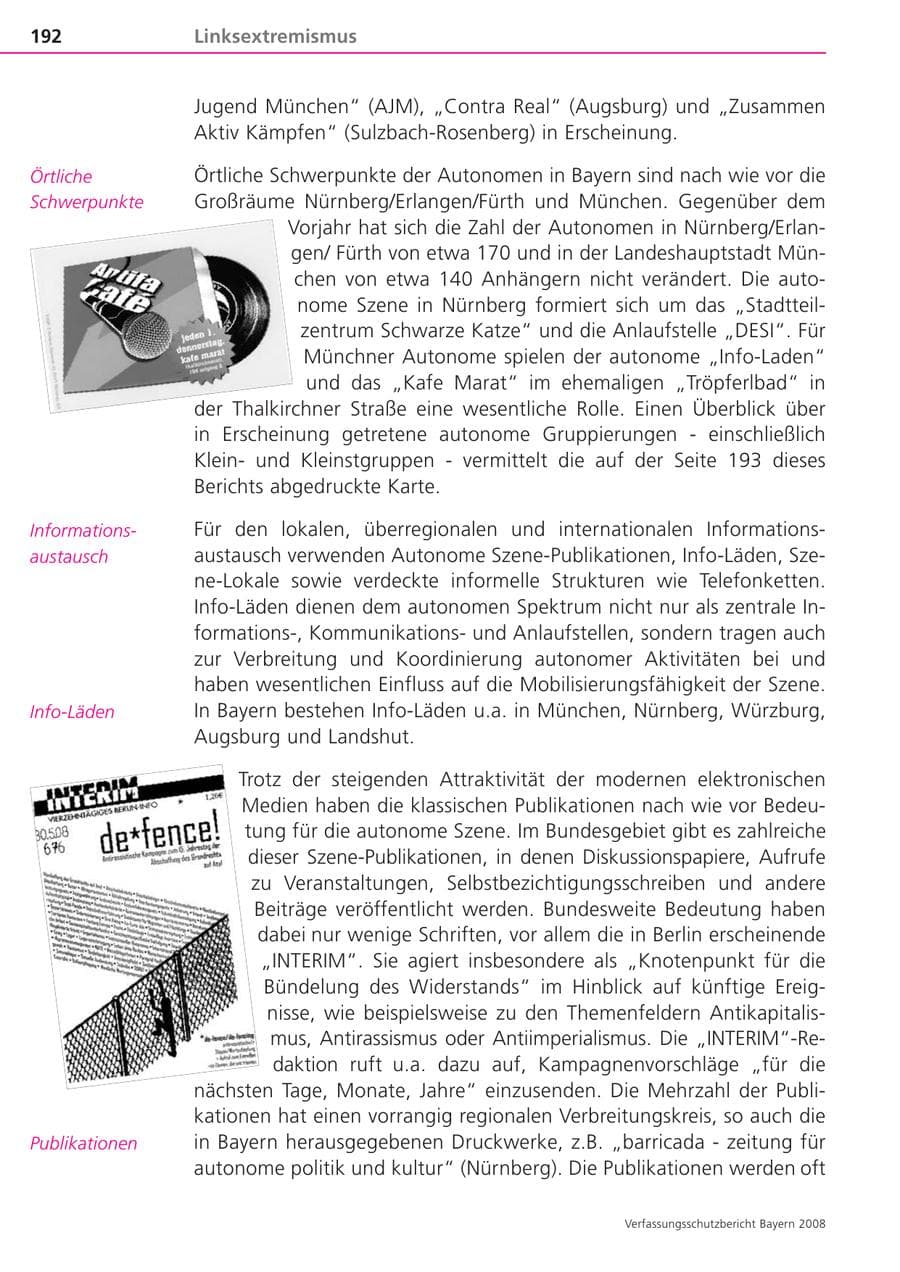 Seite 192 des Verfassungsschutzbericht 2008 Bayern