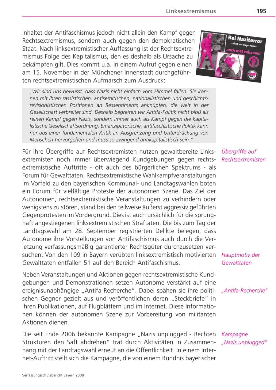 Seite 195 des Verfassungsschutzbericht 2008 Bayern