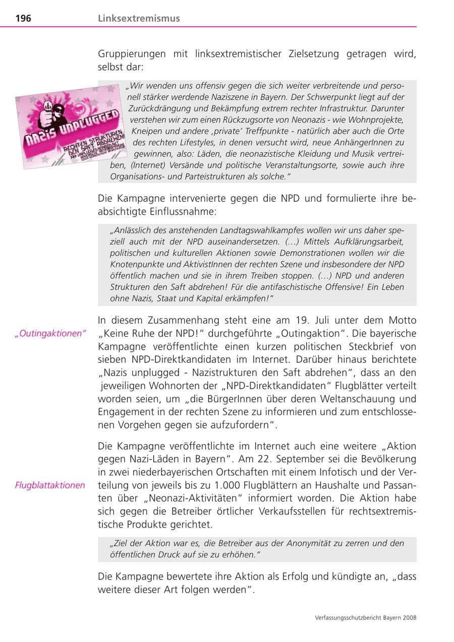 Seite 196 des Verfassungsschutzbericht 2008 Bayern