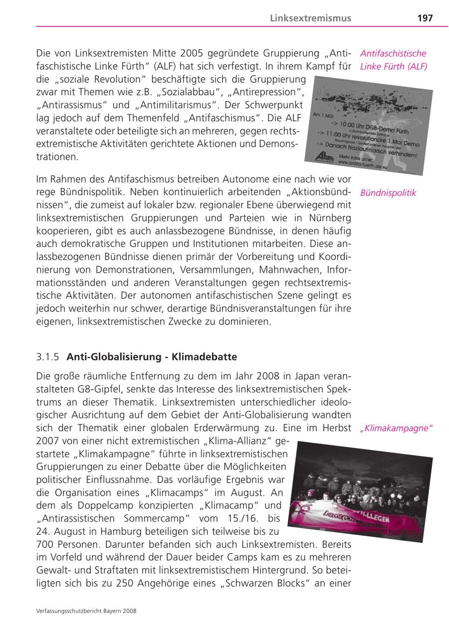 Seite 197 des Verfassungsschutzbericht 2008 Bayern