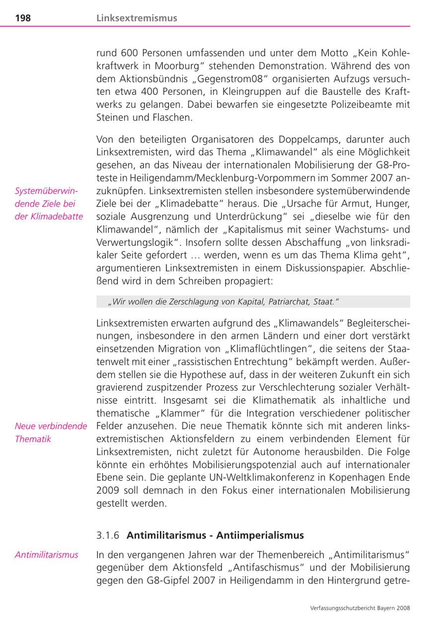 Seite 198 des Verfassungsschutzbericht 2008 Bayern