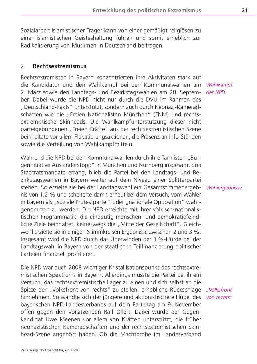 Seite 21 des Verfassungsschutzbericht 2008 Bayern
