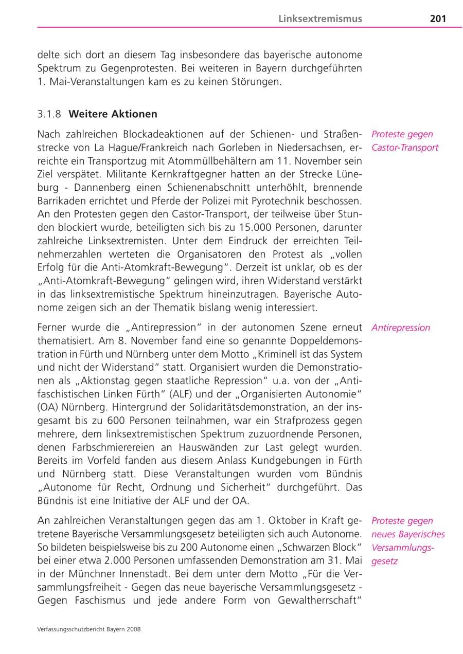Seite 201 des Verfassungsschutzbericht 2008 Bayern