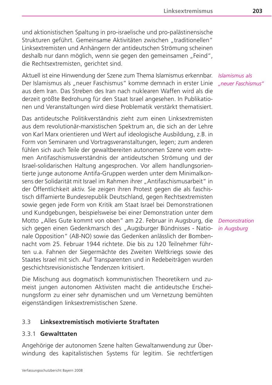 Seite 203 des Verfassungsschutzbericht 2008 Bayern