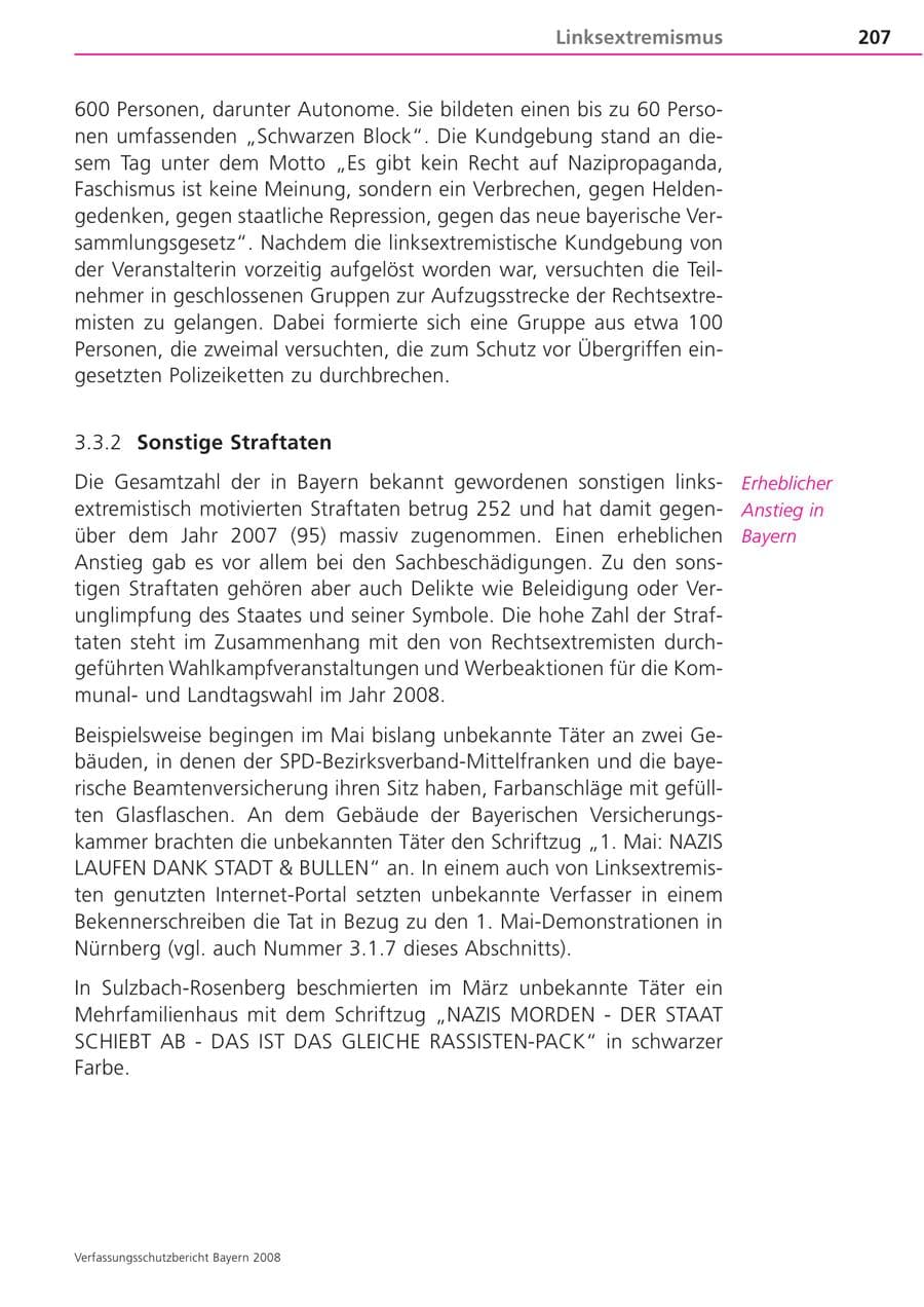 Seite 207 des Verfassungsschutzbericht 2008 Bayern