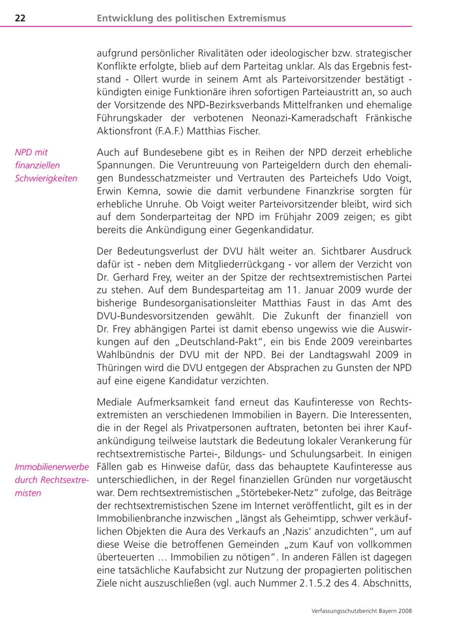 Seite 22 des Verfassungsschutzbericht 2008 Bayern