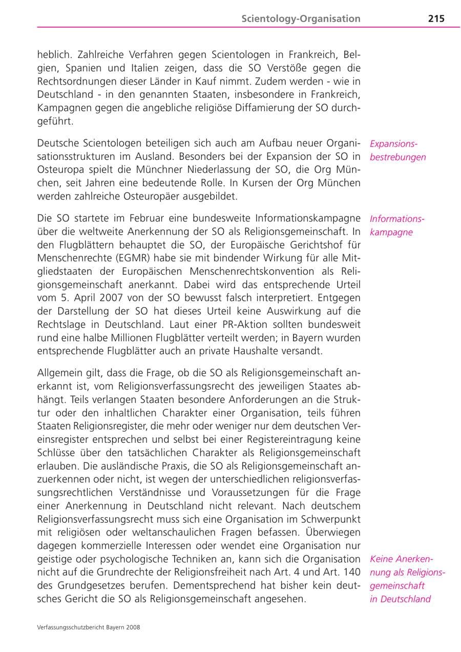 Seite 215 des Verfassungsschutzbericht 2008 Bayern