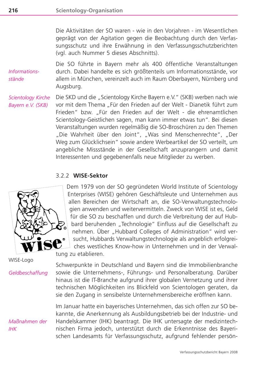 Seite 216 des Verfassungsschutzbericht 2008 Bayern