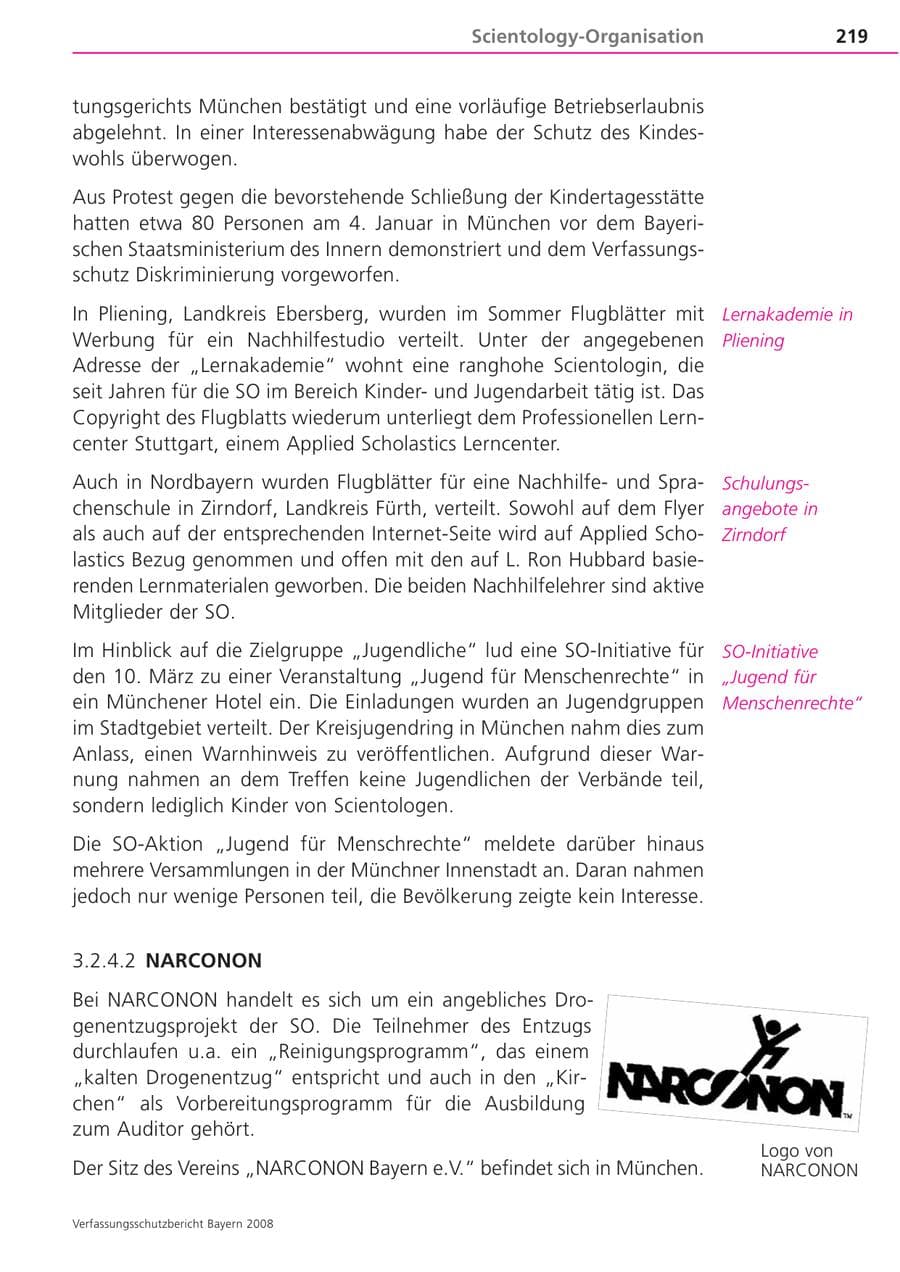 Seite 219 des Verfassungsschutzbericht 2008 Bayern