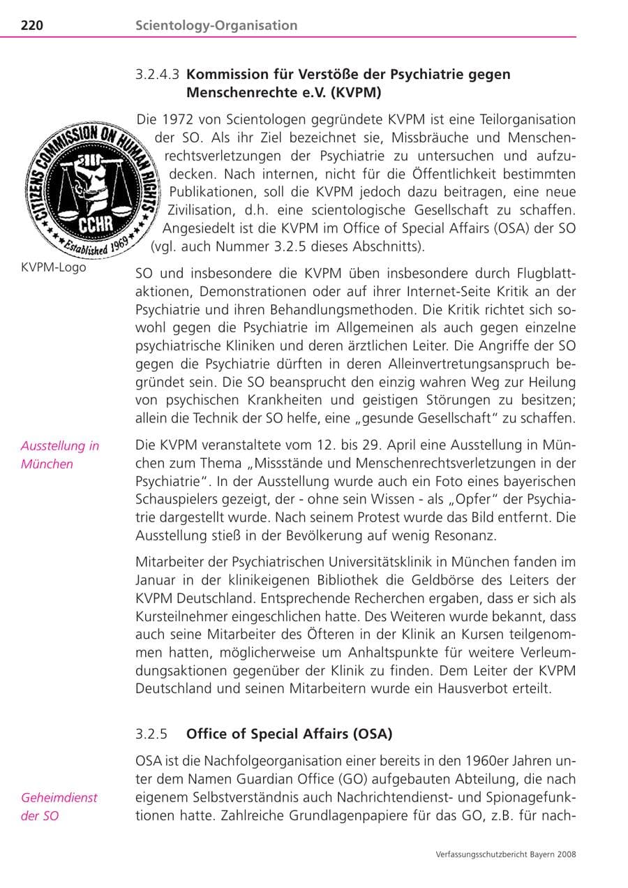 Seite 220 des Verfassungsschutzbericht 2008 Bayern